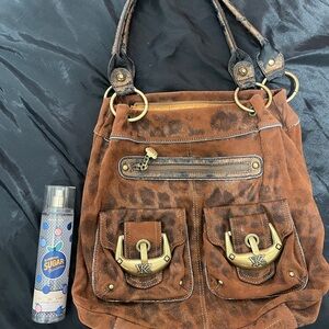 Kathy Van Zeeland Brown Shoulder Bag with Gold Accents Y2K vintage